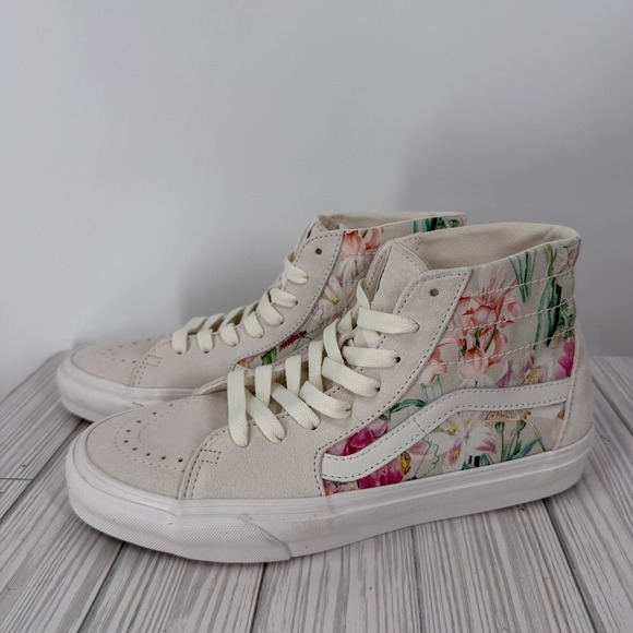 Vans Shoes - Vans Sk8-Hi Tapered Floral Bouquet High Top Sneakers Cream Ivory Suede Women 9.5